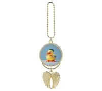 Carino Diorama Anatra Auto Appeso Ornamento Specchio Retrovisore Pendente Regali Fortunati Ornamento Appeso Divertente Ciondolo Auto per Ufficio Auto Decorazione Domestica Stile Dorato