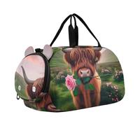 Carino divertente polli Carry on Duffel Bag per ragazzi Weekend Duffel Pernottamento Borse da viaggio Tote Bambini Palestra Duffle, Retro Mucca Fiore Verde, classico