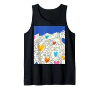 Carino Divertimento Felice Doodle Disegno Modello Blu Bianco Rosa Giallo Canotta