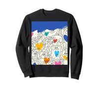 Carino Divertimento Felice Doodle Disegno Modello Blu Bianco Rosa Giallo Felpa