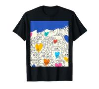 Carino Divertimento Felice Doodle Disegno Modello Blu Bianco Rosa Giallo Maglietta