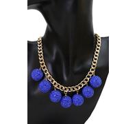 Carino Donna Festa Moda Collana Metallo Oro Catene Bling Blu Disco Palline