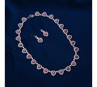 Carino Donna Opera Collana & Orecchini a Goccia,con Trasparente & Rosso 5A