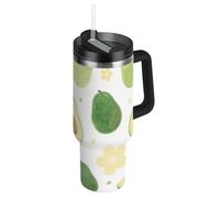 Carino e cartone animato verde avocado vuoto bottiglia d'acqua bocca larga portatile con coperchio cannuccia tazza da caffè decorativa da viaggio con manico per casa, ufficio o auto baso para 1,18