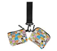 Carino e colorato Cartoon Cats Donne Cambiamento Portafoglio Custodie per Carte Mini Moda Cerniera Portafoglio Coin Bag con Cinturino da Polso per Donna 2 Confezioni