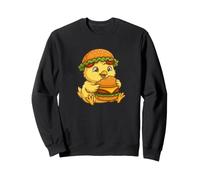 Carino eccentrico Cartone Animato Pulcino con Cheeseburger Design Felpa