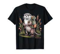 Carino Escursionismo lontra Zaino Natura Esploratore Arte Maglietta