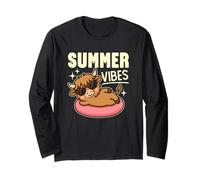 Carino Estate Vibes Kawaii Highland Mucca Su Un Tubo Piscina Tempo Maglia a Manica