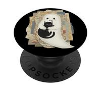 Carino Fantasma Abbracciare Gatto Nero Halloween PopSockets PopGrip Adesivo