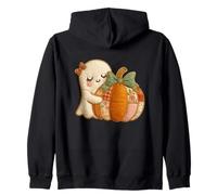 Carino Fantasma Abbracciare Patchwork Zucca con Fiocco Felpa con Cappuccio