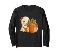 Carino Fantasma Abbracciare Patchwork Zucca con Fiocco Maglia a Manica