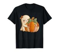 Carino Fantasma Abbracciare Patchwork Zucca con Fiocco Maglietta