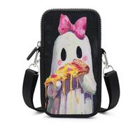 Carino Fantasma Bianco Che Tiene Pizza in Mano Crossbody Sacchetto Del Telefono Mobile Smartphone Borsa Con Cinghia Regolabile