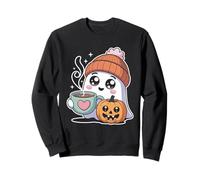 Carino Fantasma Boo con Zucca e Bevanda Calda Halloween Divertimento Felpa