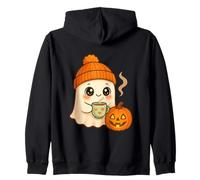 Carino Fantasma Boo con Zucca e Bevanda Calda Halloween Divertimento Felpa con Cappuccio