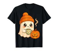 Carino Fantasma Boo con Zucca e Bevanda Calda Halloween Divertimento Maglietta