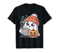 Carino Fantasma Boo con Zucca e Bevanda Calda Halloween Divertimento Maglietta