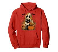 Carino Fantasma Che abbraccia Gatto Nero Halloween - Zucca Autunno Floreale Felpa con Cappuccio