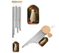 Carino fantasma che indossa un cappello di Babbo Natale campanelli a vento commemorativo tono profondo con 6 tubi in alluminio decorazione da giardino esterno cortile