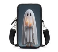 Carino fantasma con due candele Cartoon Crossbody borsa per cellulare Smartphone con cinghia regolabile