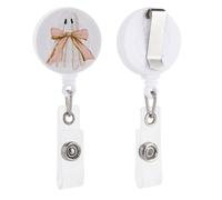 Carino fantasma con un fiocco beige retrattile porta badge bobina clip porta carta d'identità per dottore, infermiera, studente, impiegato