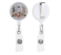 Carino fantasma e fiori invernali ricamati retrattile porta badge bobina clip porta carta d'identità per dottore, infermiera, studente, impiegato