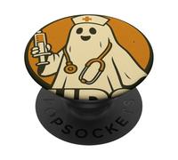 Carino fantasma infermiera di Halloween con siringa e stetoscopio 2025 PopSockets PopGrip Adesivo