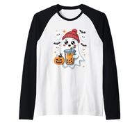 Carino Fantasma Kawaii Boo Bubble Milk Tea Halloween Boba Tea Maglia con Maniche Raglan