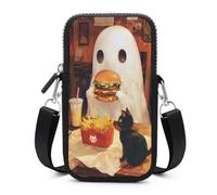 Carino Fantasma Mangia Un Hamburger E Patatine Patatine Crossbody Borsa Cellulare Smartphone Borsa Con Tracolla Regolabile