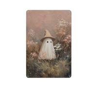 Carino fantasma strega fiori selvatici rustico fattoria latta metallo segni decorazioni da parete per bar, pub, club, caffetteria, fattoria, bianco, 30 x 20 cm
