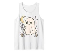 Carino Fantasma Triste con Funghi sotto la Luna Halloween Canotta