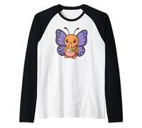 Carino Farfalla Mangiare Ramen Kawaii Food Art Maglia con Maniche Raglan