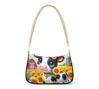 Carino Farm Mucca Girasoli Sunlit Colorful Borsa a tracolla per le donne Hobo Totes Borse Borsa Catena Cinghia Cerniera Satchel Purse