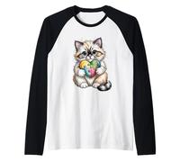 Carino Fluffy Kitten Holding Autism Awareness Puzzle Cuore Maglia con Maniche Raglan