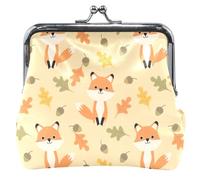 Carino Fox Autunno Foglie Portamonete in Pelle per Donne Ragazze Kiss Lock Fibbia Cambiare Portafoglio, Foglie autunnali di vol, classico