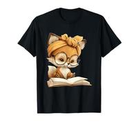 Carino Fox Lettura Libro Amante Animale Grafico Bambino Ritratto Maglietta