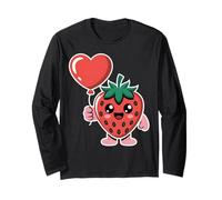 Carino Fragola Che Tiene Cuore Palloncino Kawaii Fruit Art Maglia a Manica