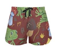 Carino Frogs And Personalized Mushrooms Pajama Bottoms for Women, Elastic Waist Drawstring Lounge Shorts Yoga,XXL