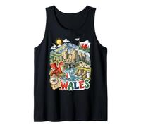 Carino Galles Regno Unito Castello Welsh Dragon Viaggi Canotta