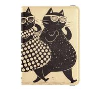 Carino Gatti Nero Marrone Pelle Decorativo Impermeabile Porta Passaporto per Viaggio Documenti Organizzatore Protector Badge ID Vaccino Card Holder Portafoglio Leggero, gatti carini nero marrone, 1