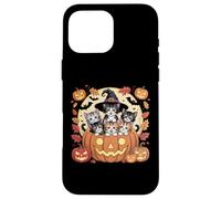 Carino gattini di Halloween in zucca con cappello da strega e pipistrelli Custodia per iPhone 16 Pro Max