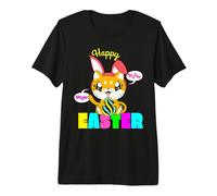 Carino Gattino Happy Easter Cat Bunny Orecchie e Uovo Bambini Donne Maglietta Premium
