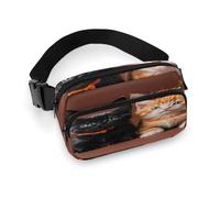 Carino gattino nero e arancione gatto Marsupio con cinghia regolabile Marsupio alla moda per sport all'aria aperta Escursionismo, bianco, 20 x 13 cm, pieno stampato Marsupio