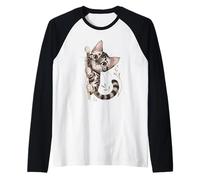 Carino Gattino Sbirciando Con Grandi Occhi Arte Maglia con Maniche Raglan