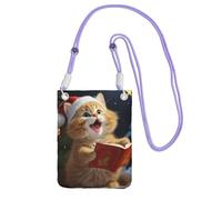 Carino gatto canta canti natalizi borsa per telefono cellulare da donna, custodia a portafoglio con tracolla viola da viaggio