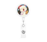 Carino gatto cantare Natale Carols badge bobina retrattile ID badge clip divertente lavoro badge titolare con coccodrillo plastica leggera porta nome titolare per infermiere insegnante ufficio regali