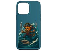 Carino gatto che cavalca squalo divertente pirata equipaggio grande onda Halloween Custodia per iPhone 13 Pro Max