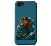 Carino gatto che cavalca squalo divertente pirata equipaggio grande onda Halloween Custodia per iPhone SE (2020) / 7 / 8