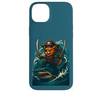 Carino gatto che cavalca squalo divertente pirata equipaggio grande onda Halloween Custodia per iPhone 14 Plus
