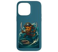 Carino gatto che cavalca squalo divertente pirata equipaggio grande onda Halloween Custodia per iPhone 14 Pro Max
